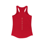 Back of a racerback tank showing seven chakra symbols down the spine
