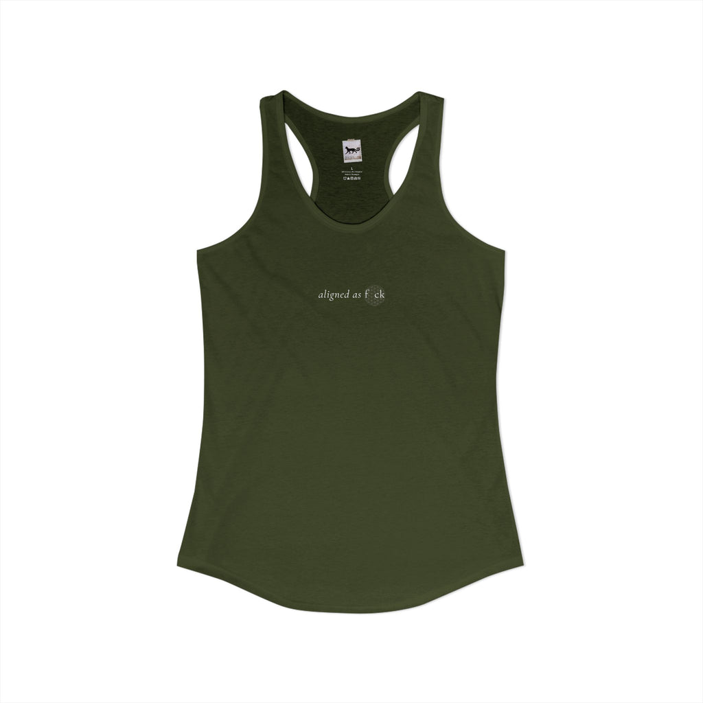 Front of a racerback tank showing a sacred geometry symbol in the front aligned AF
