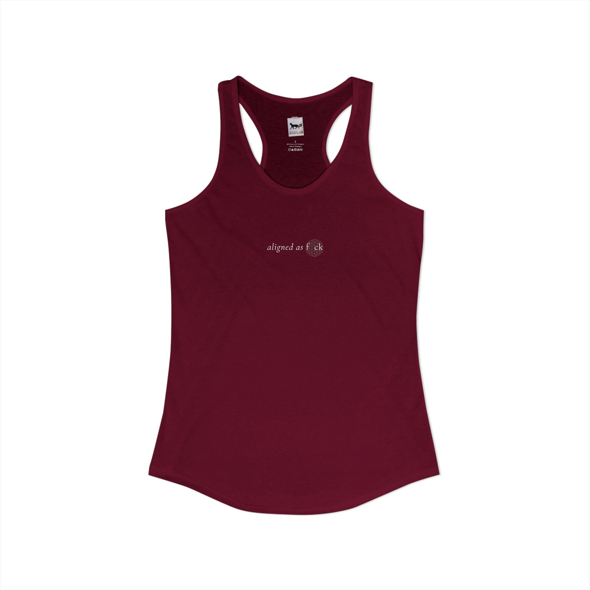 Front of a racerback tank showing a sacred geometry symbol in the front aligned AF