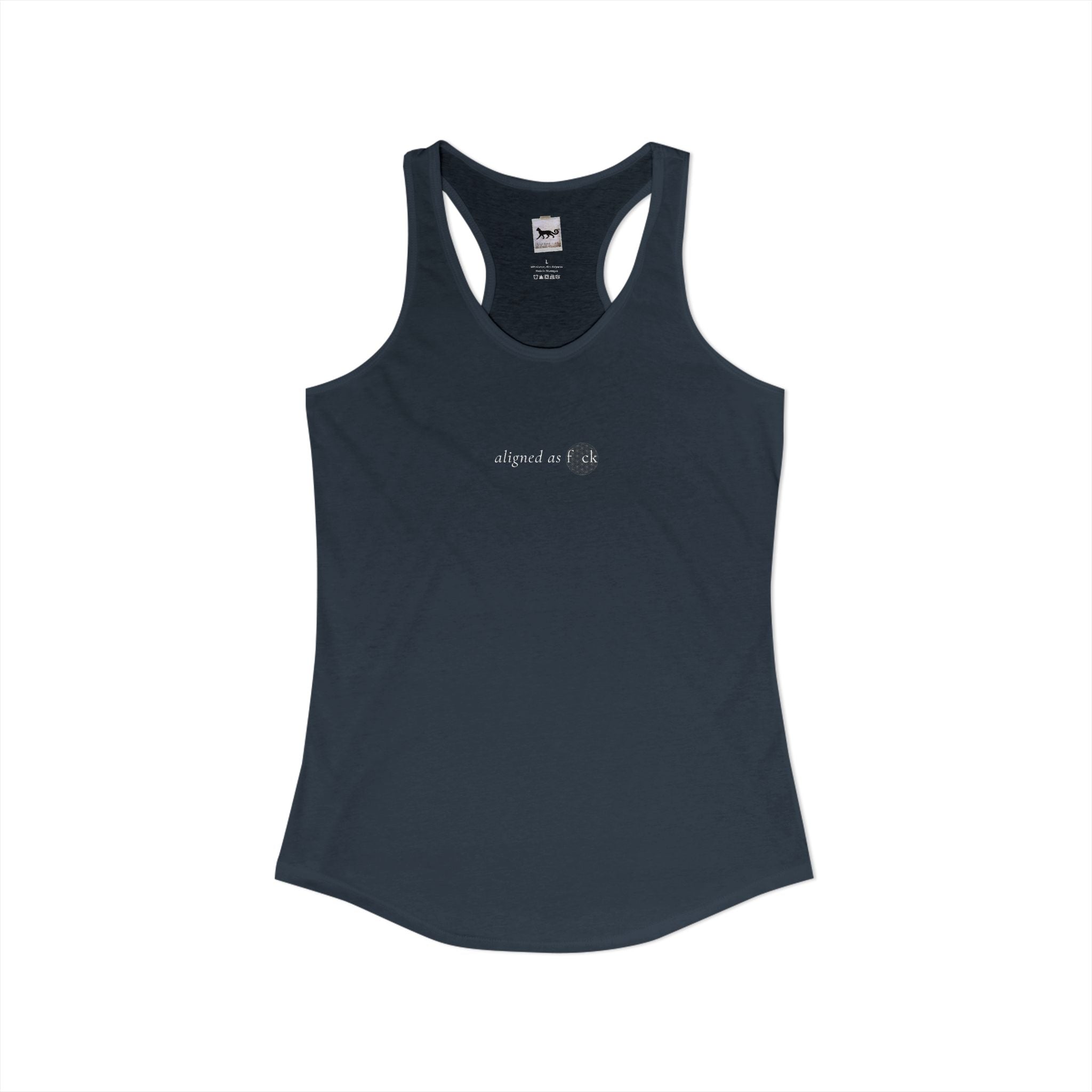 Front of a racerback tank showing a sacred geometry symbol in the front aligned AF