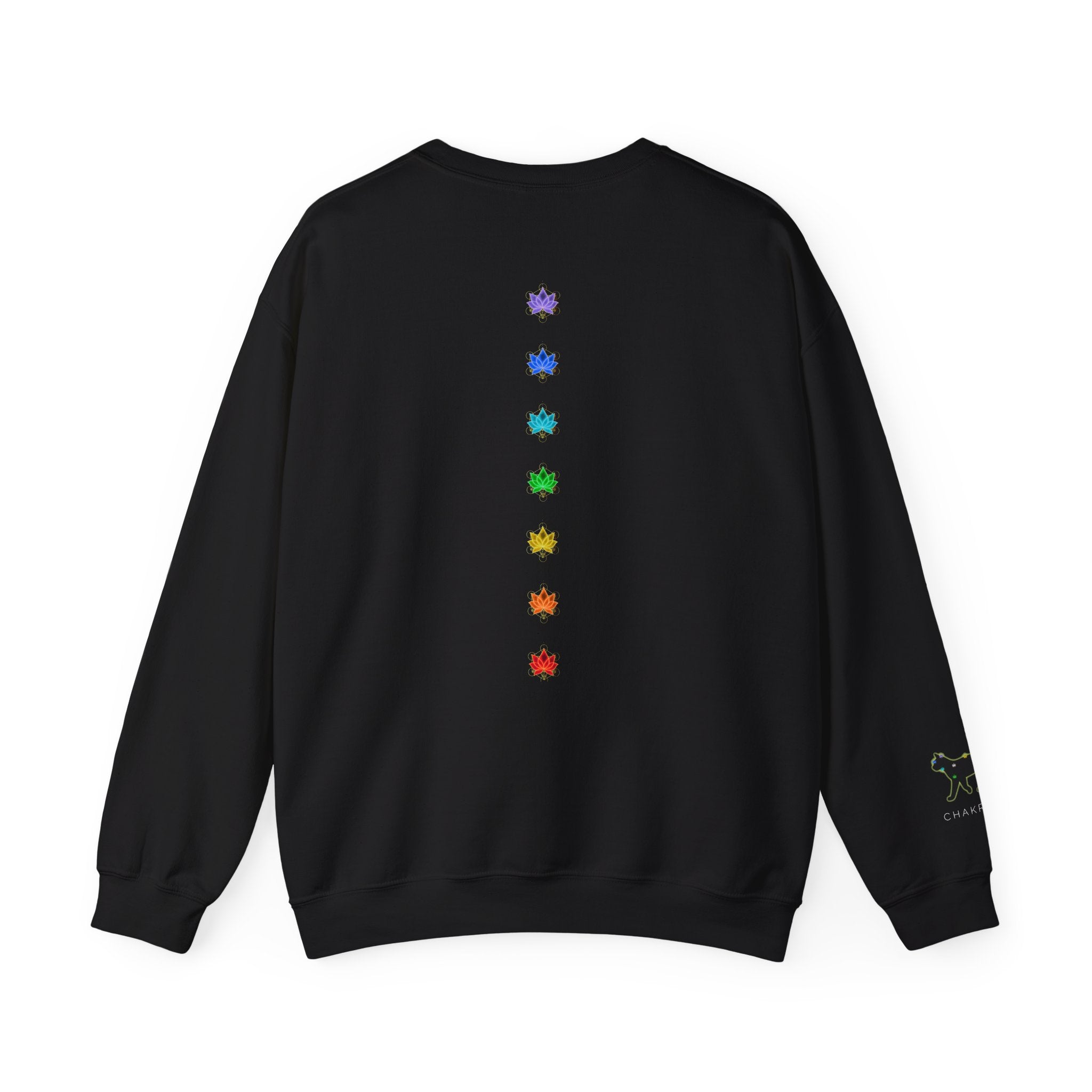 Black Cat Energy Crewneck with Chakra Lotus Spine