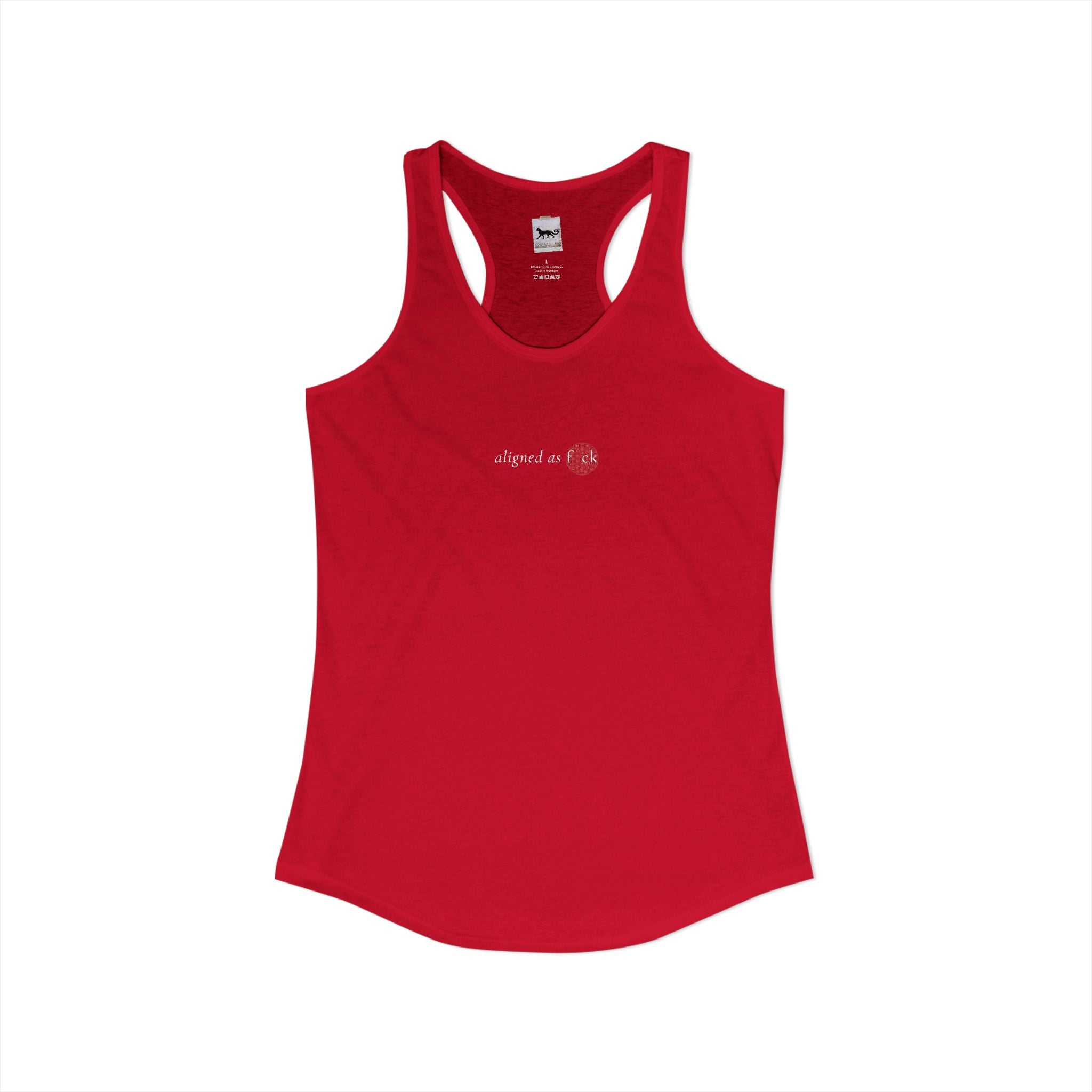 Front of a racerback tank showing a sacred geometry symbol in the front aligned AF
