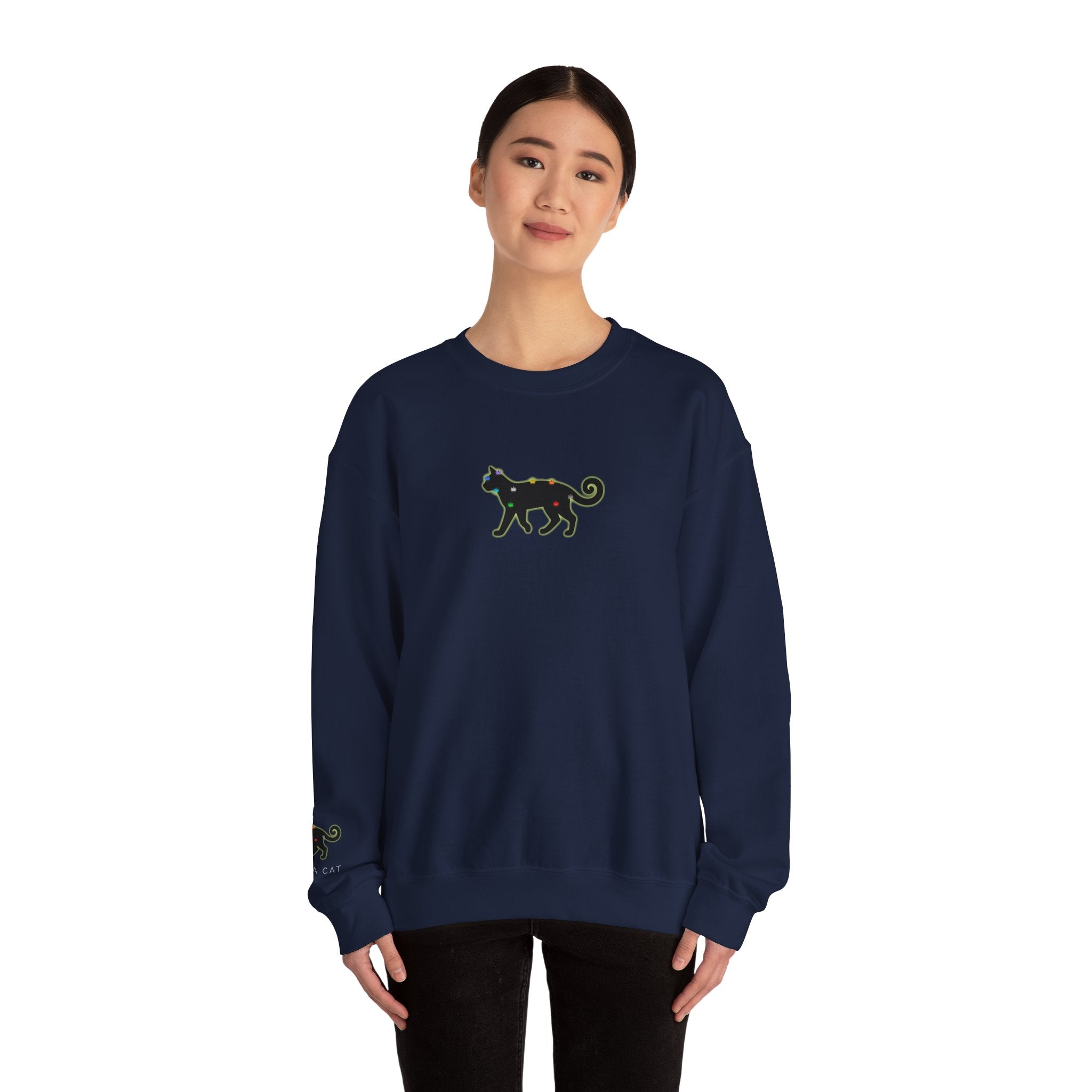 Black Cat Energy Crewneck with Chakra Lotus Spine
