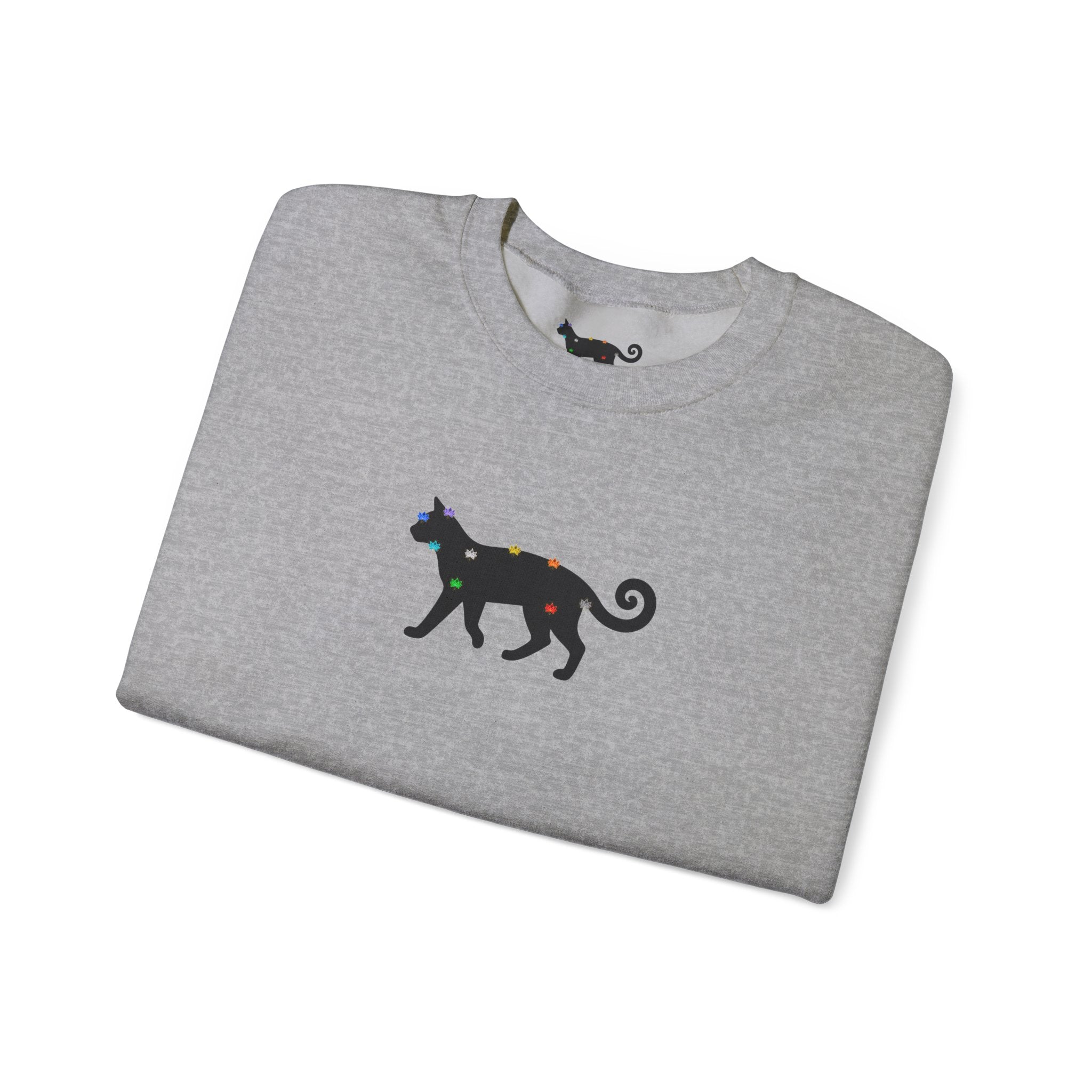 Black Cat Energy Crewneck with Chakra Lotus Spine
