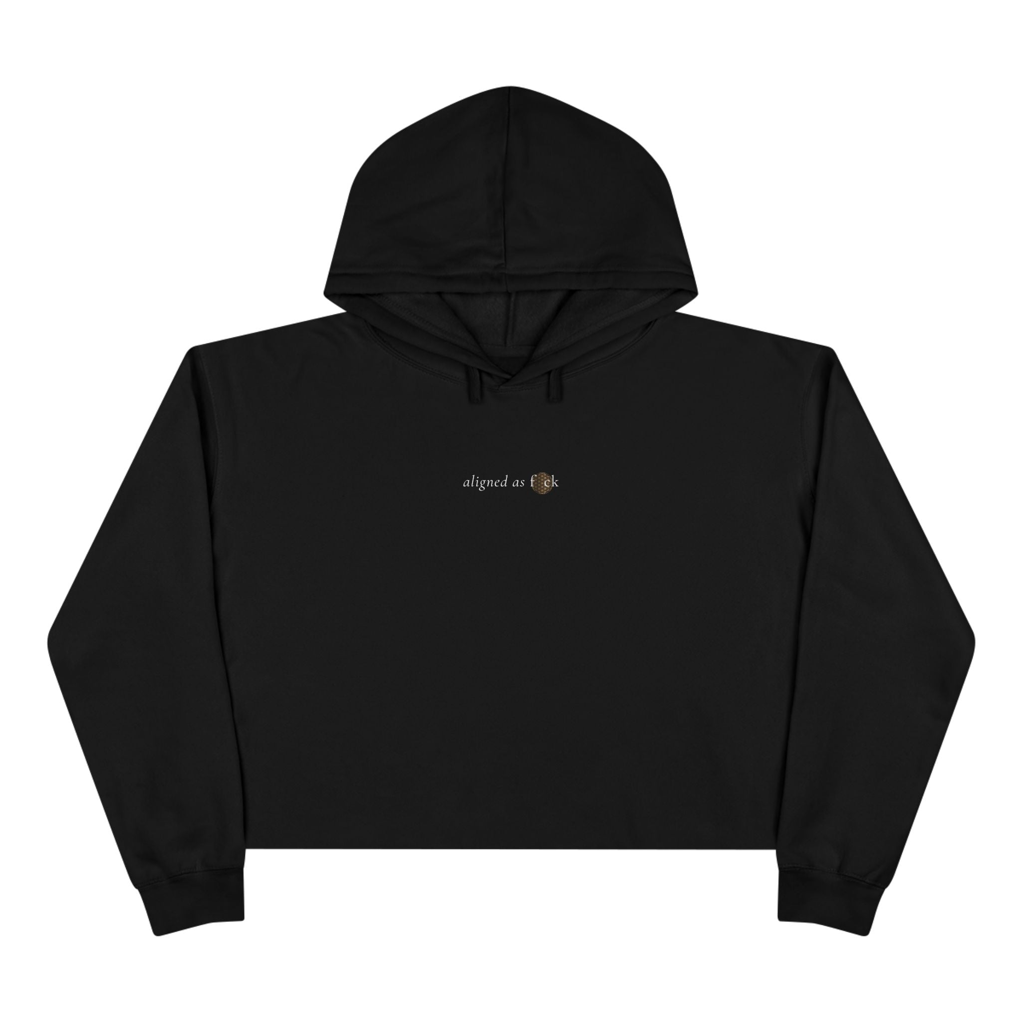 Front of a crop hoodie showing a sacred geometry symbol in the front aligned AF