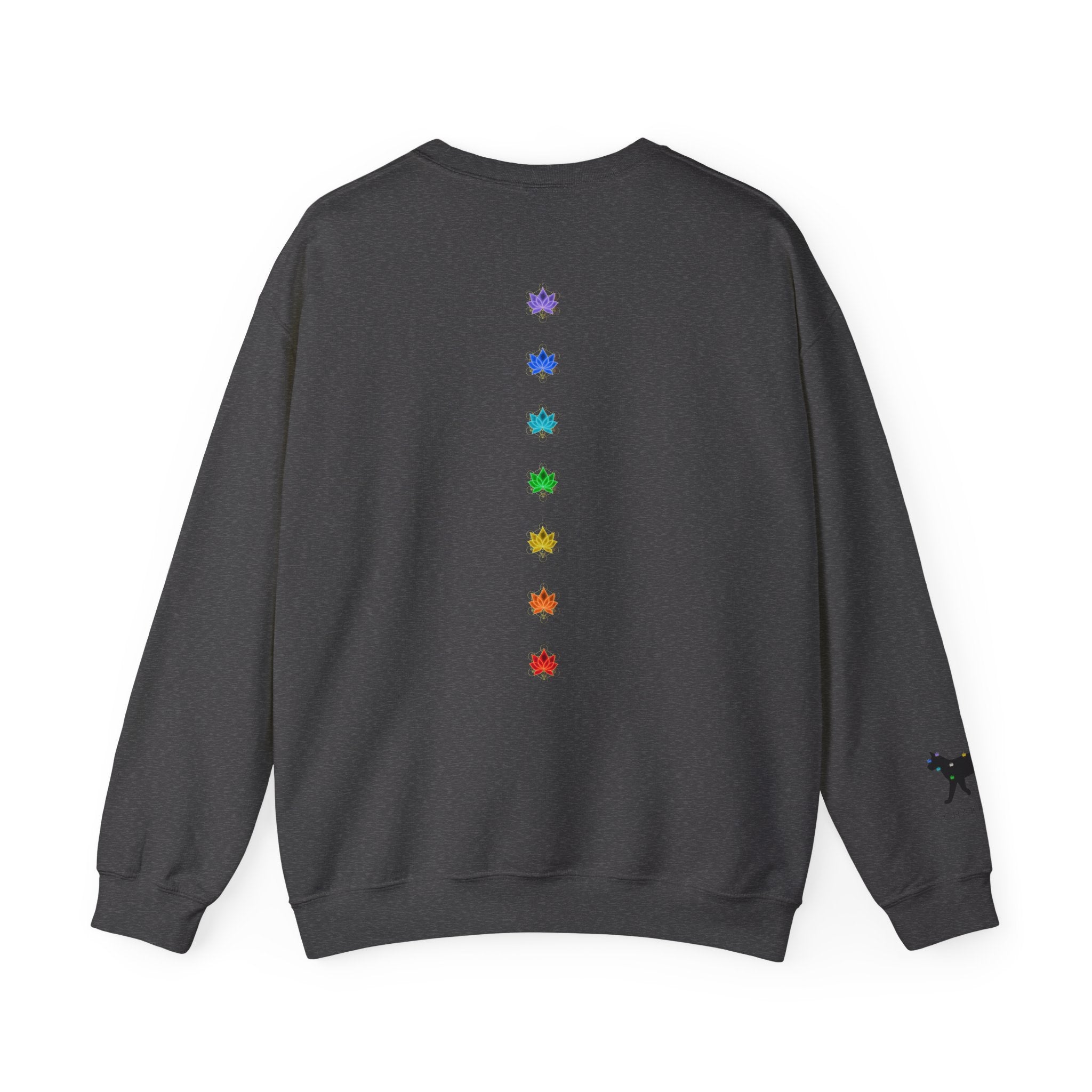 Black Cat Energy Crewneck with Chakra Lotus Spine