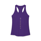 Back of a racerback tank showing seven chakra symbols down the spine