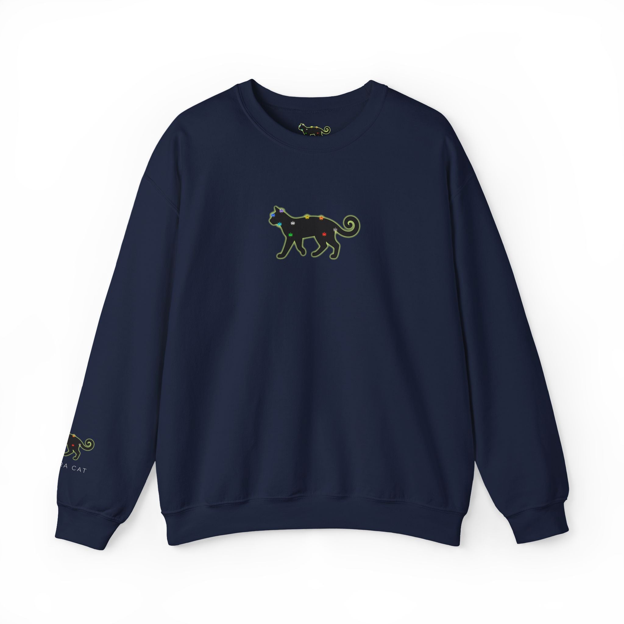 Black Cat Energy Crewneck with Chakra Lotus Spine
