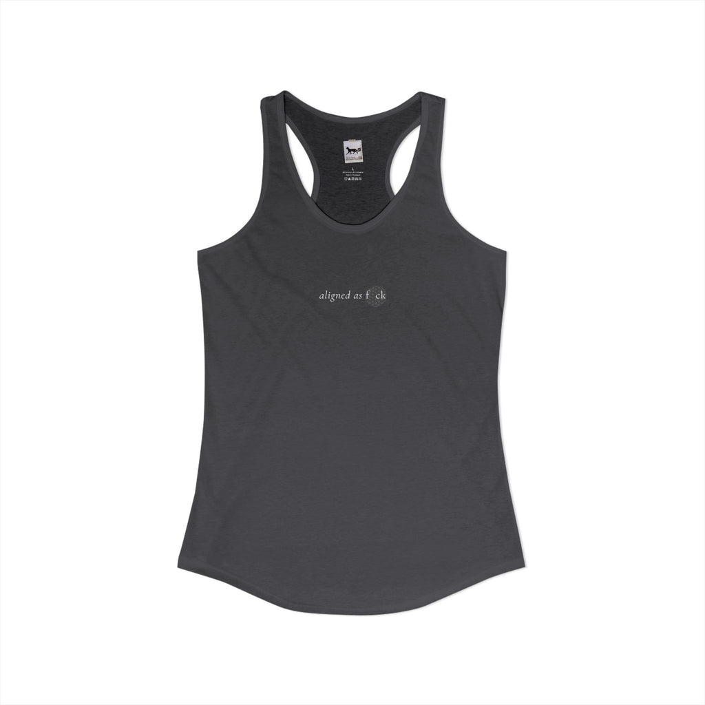 Front of a racerback tank showing a sacred geometry symbol in the front aligned AF