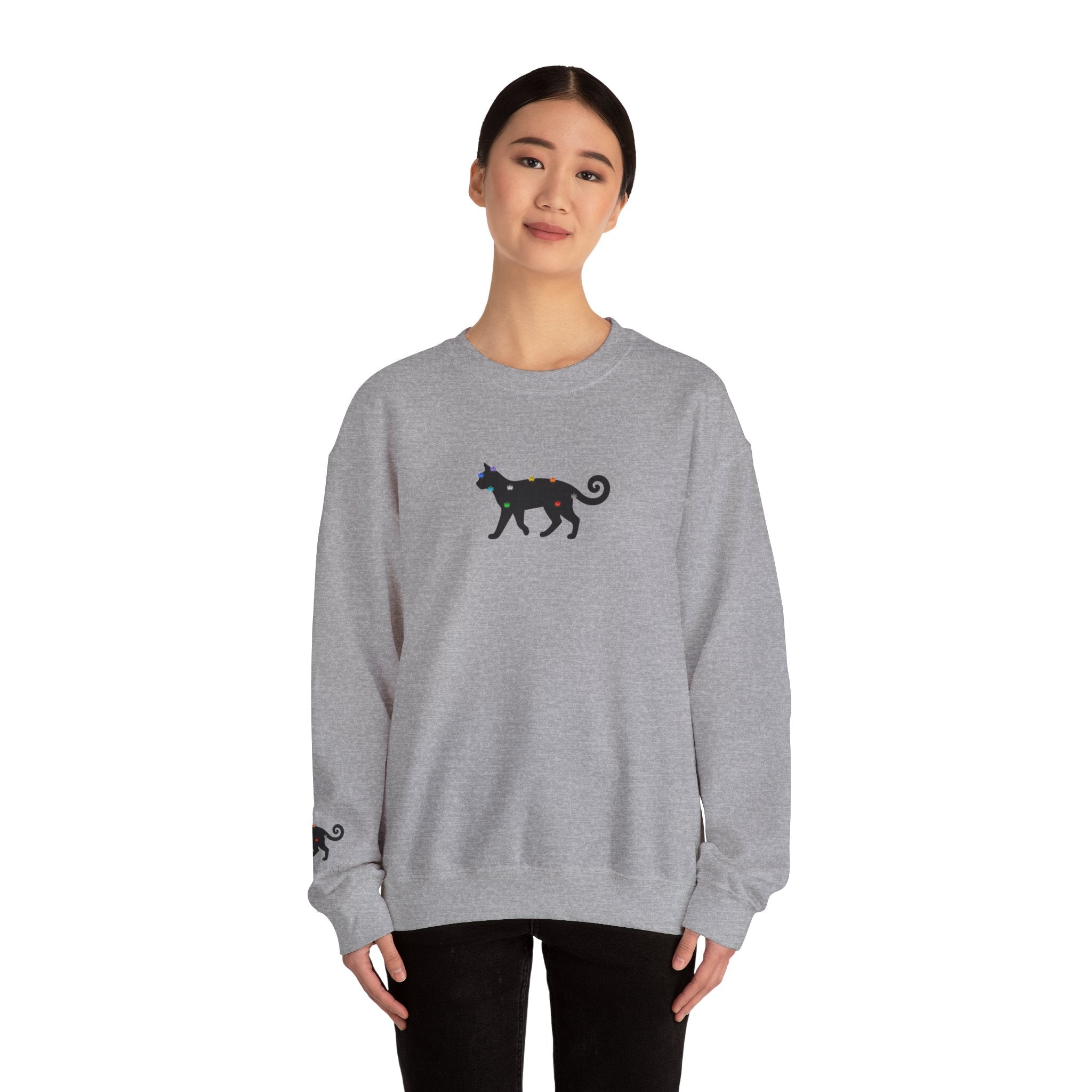 Black Cat Energy Crewneck with Chakra Lotus Spine