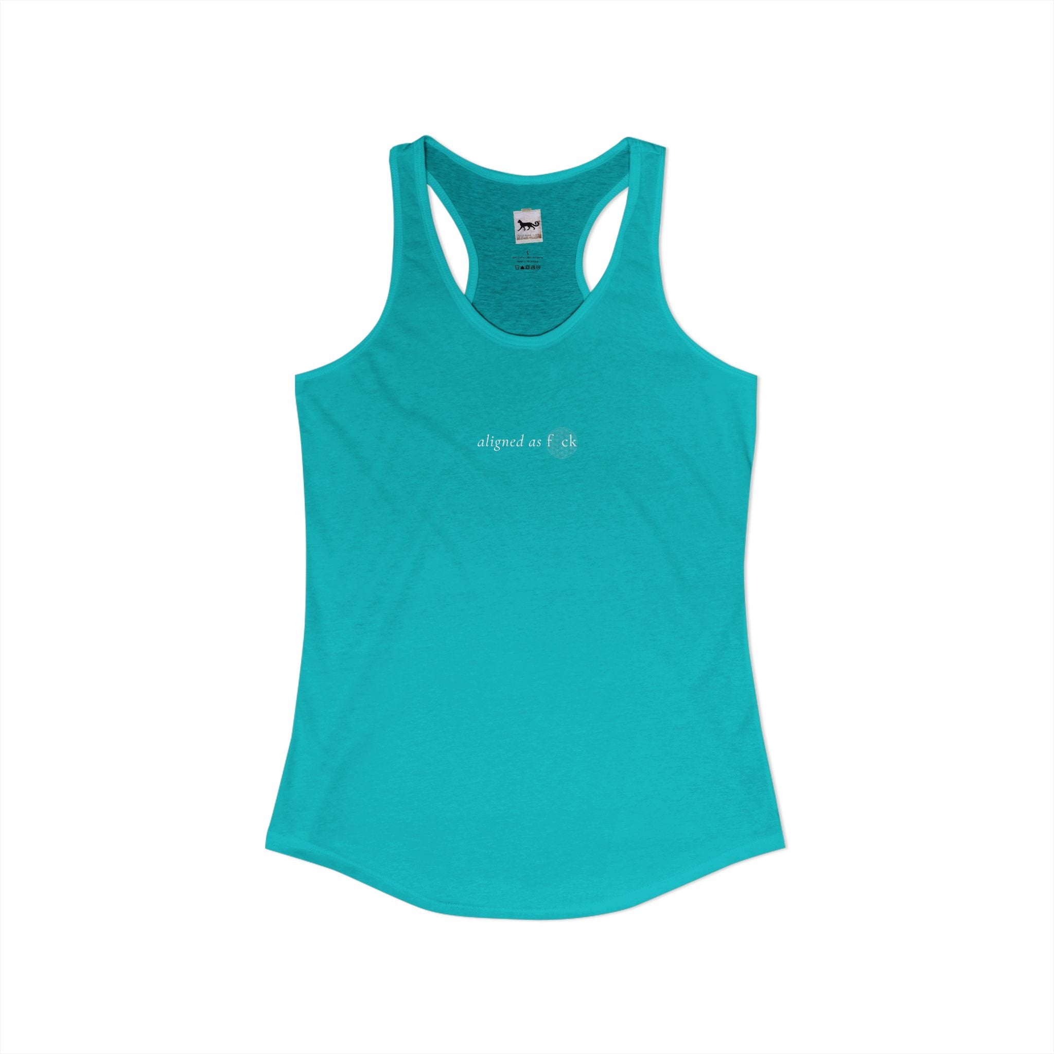 Front of a racerback tank showing a sacred geometry symbol in the front aligned AF