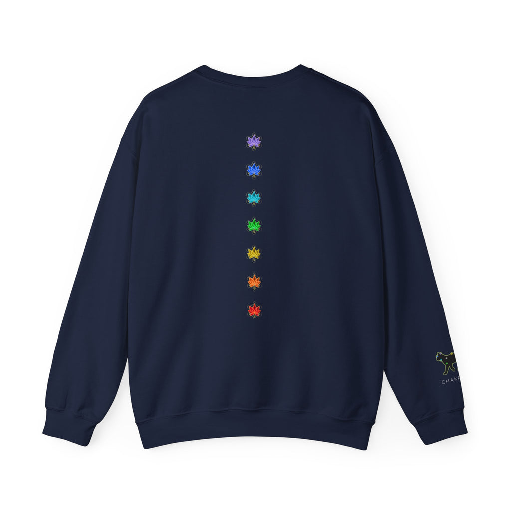 Black Cat Energy Crewneck with Chakra Lotus Spine