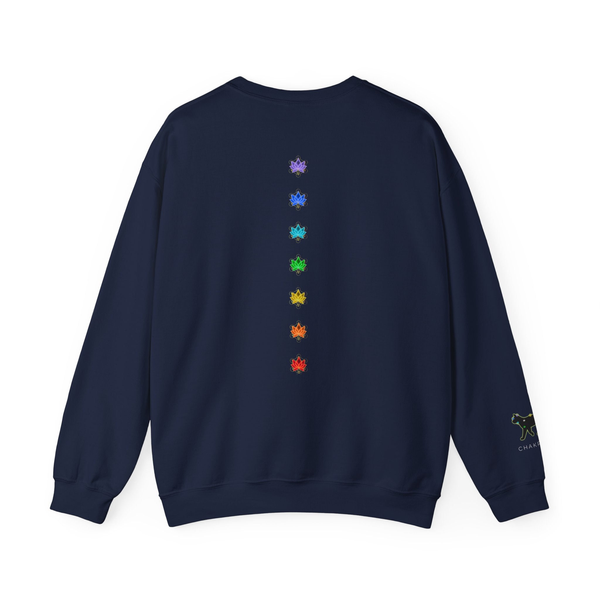 Black Cat Energy Crewneck with Chakra Lotus Spine