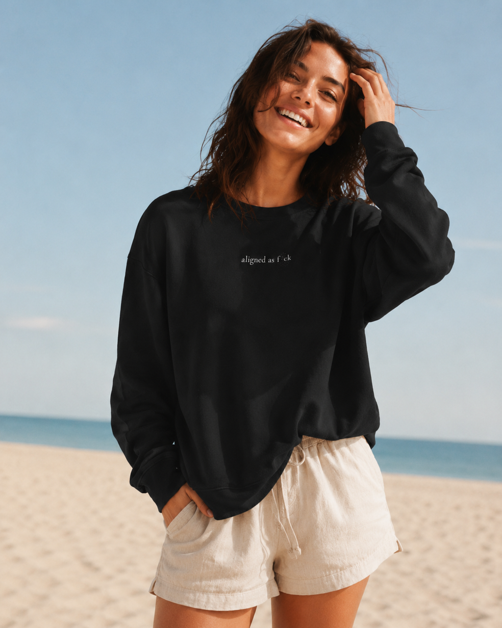 Front of a crewneck showing a sacred geometry symbol in the front aligned AF