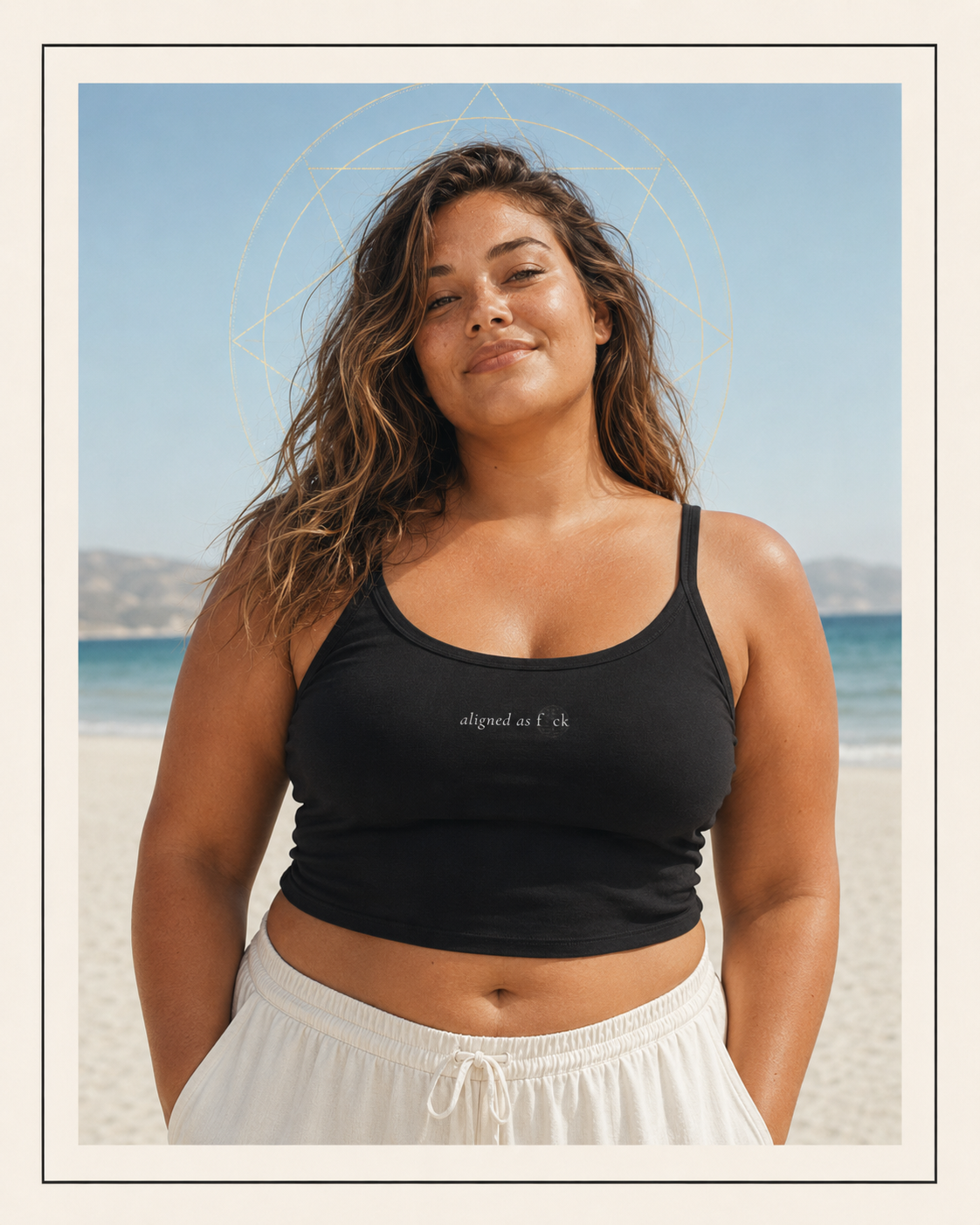 Front of a ribbed tank showing a sacred geometry symbol in the front aligned AF