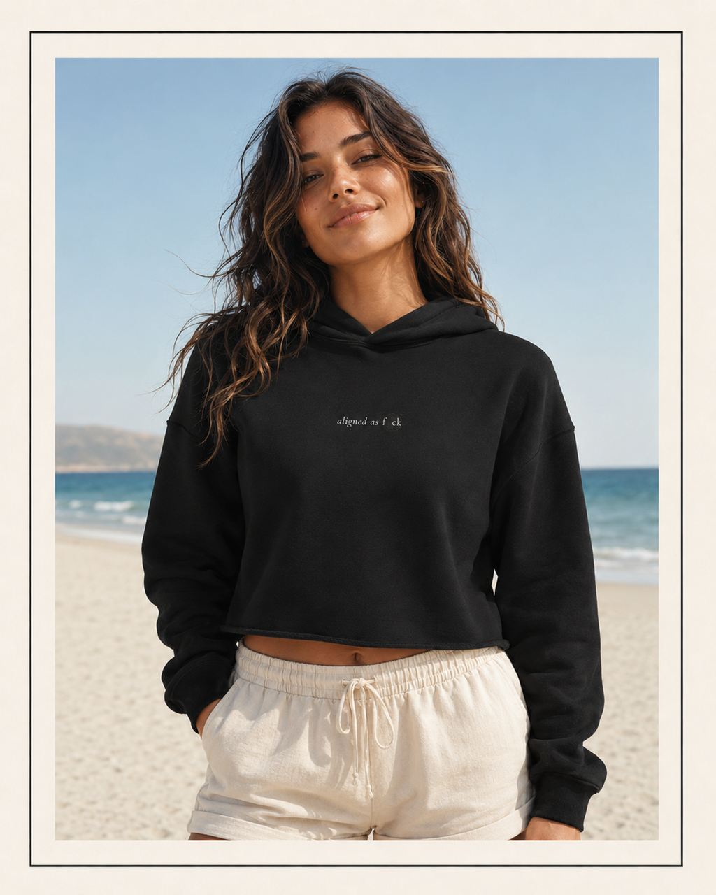 Front of a crop hoodie showing a sacred geometry symbol in the front aligned AF