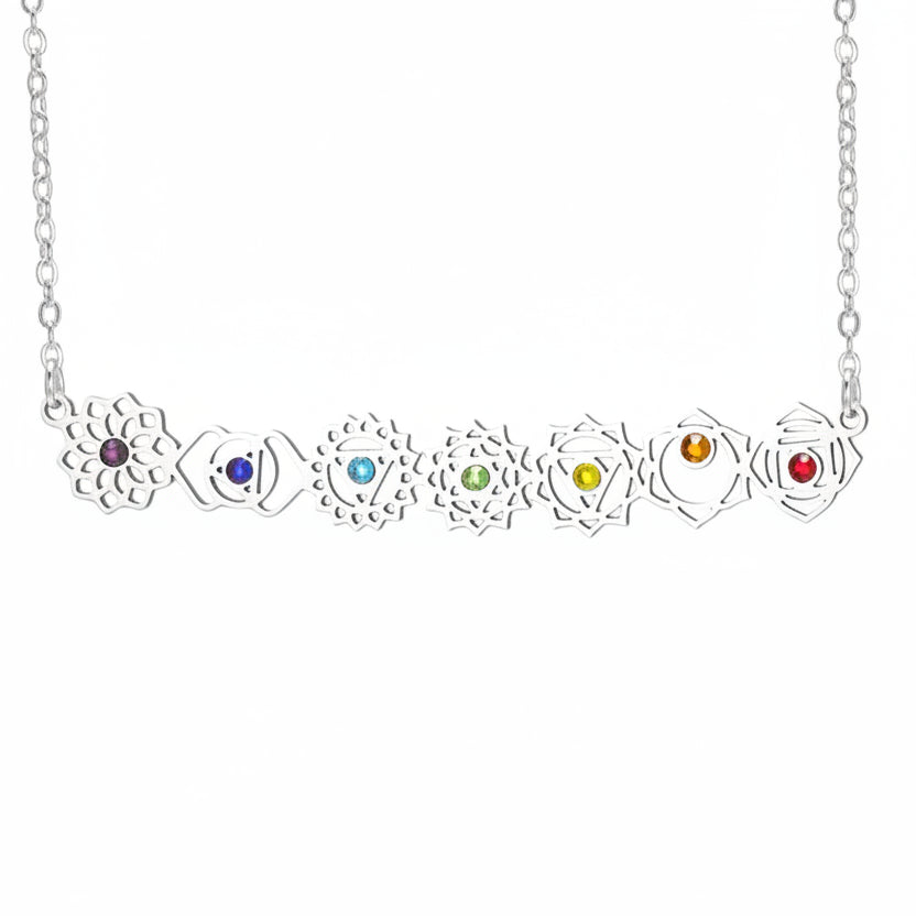 Rainbow Chakra Crystal Bar Necklace