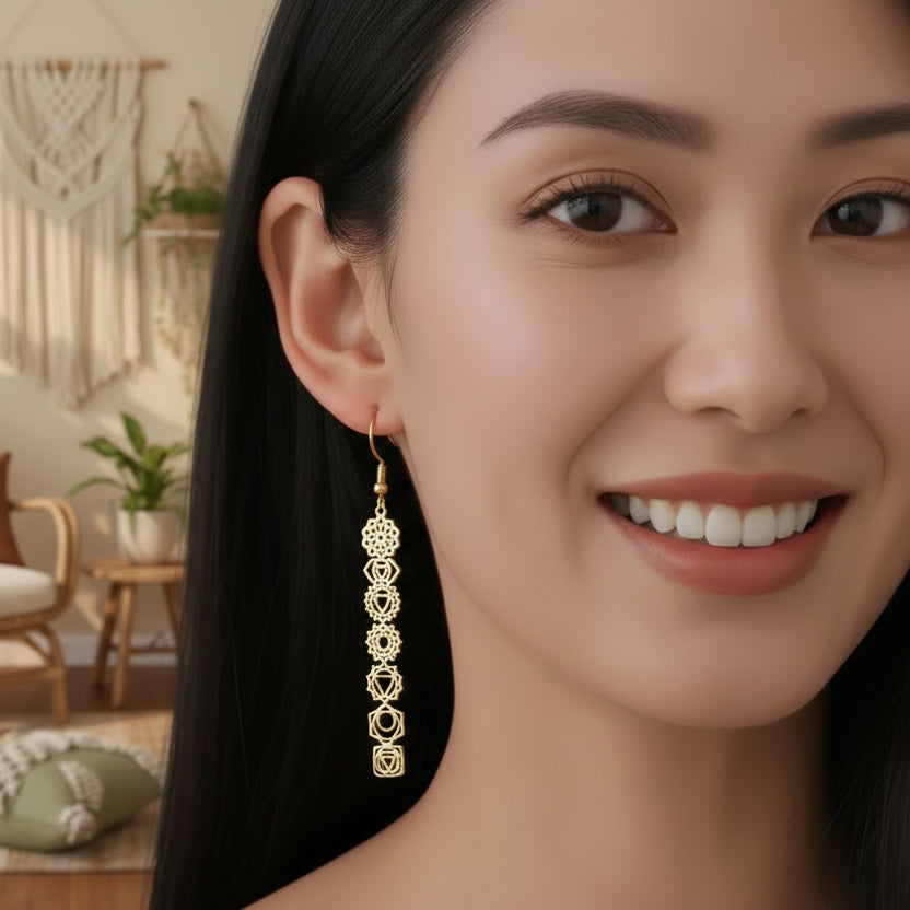 7 Chakra Lotus Drop Earrings