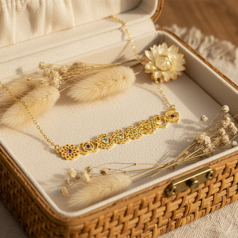 Rainbow Chakra Crystal Bar Necklace