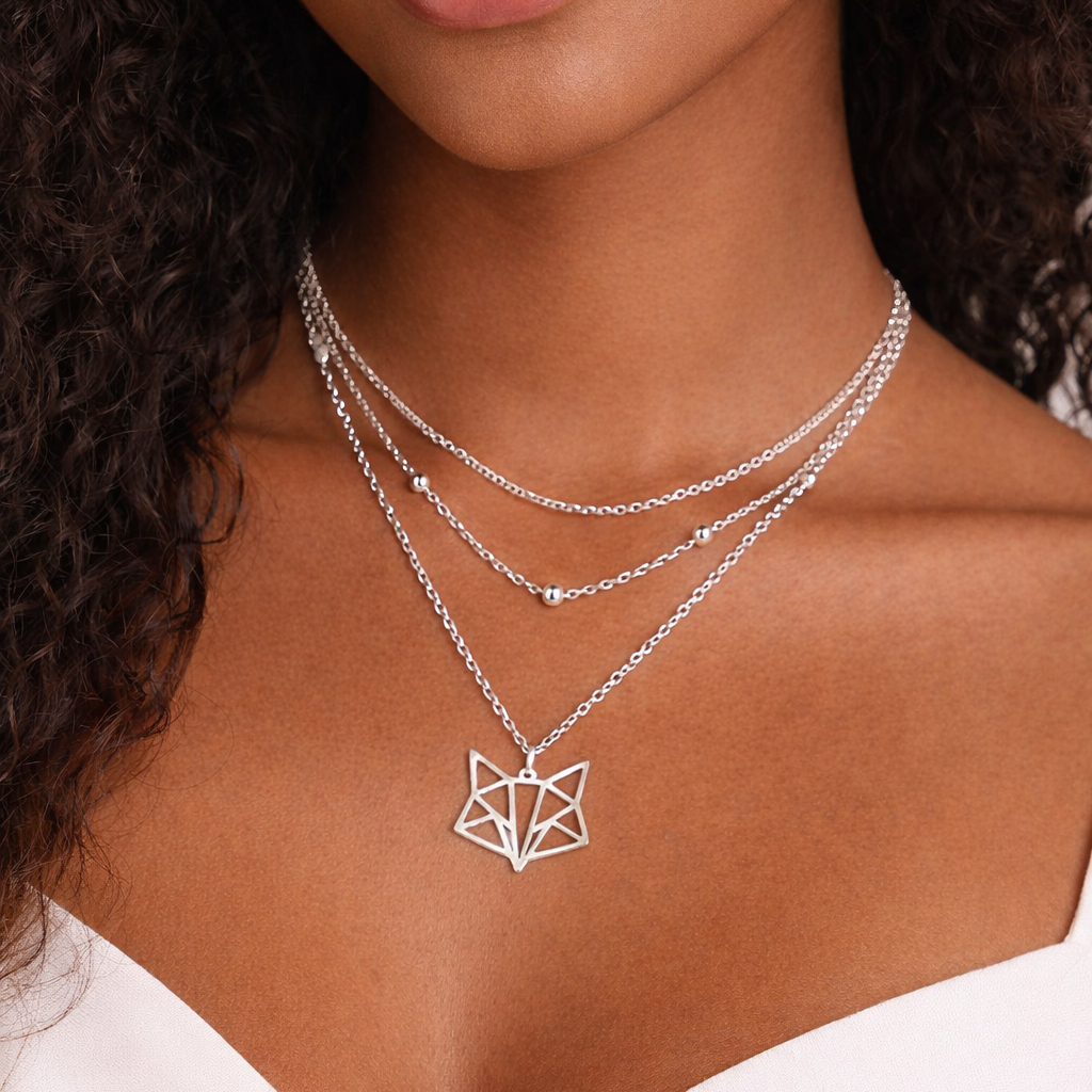Geometric Fox Pendant Necklace