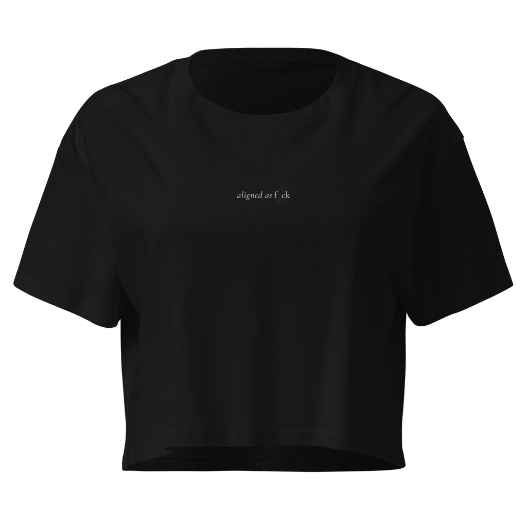 Front of a crop tee showing a sacred geometry symbol in the front aligned AF