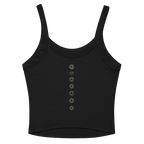 Back of a ribbed tank showing seven chakra symbols down the spine